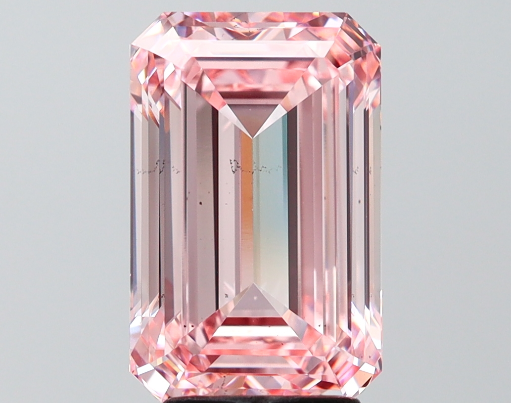 Actual 4.03 carat Fancy Intense Pink Emerald lab-grown diamond