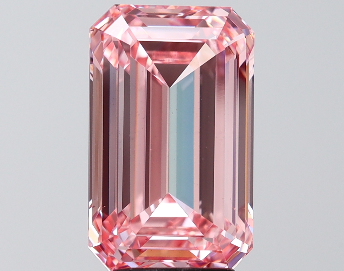 Actual 5.04 carat Fancy Intense Pink Emerald lab-grown diamond